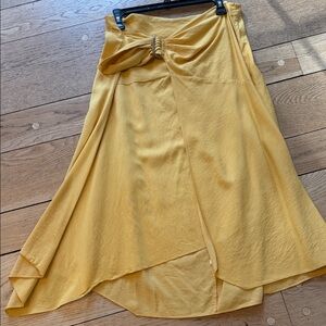 Vince Mustard Yellow High-Low Knot-Front Skirt